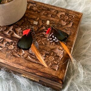 Elegant Feather Earrings with Orange and Black Accents